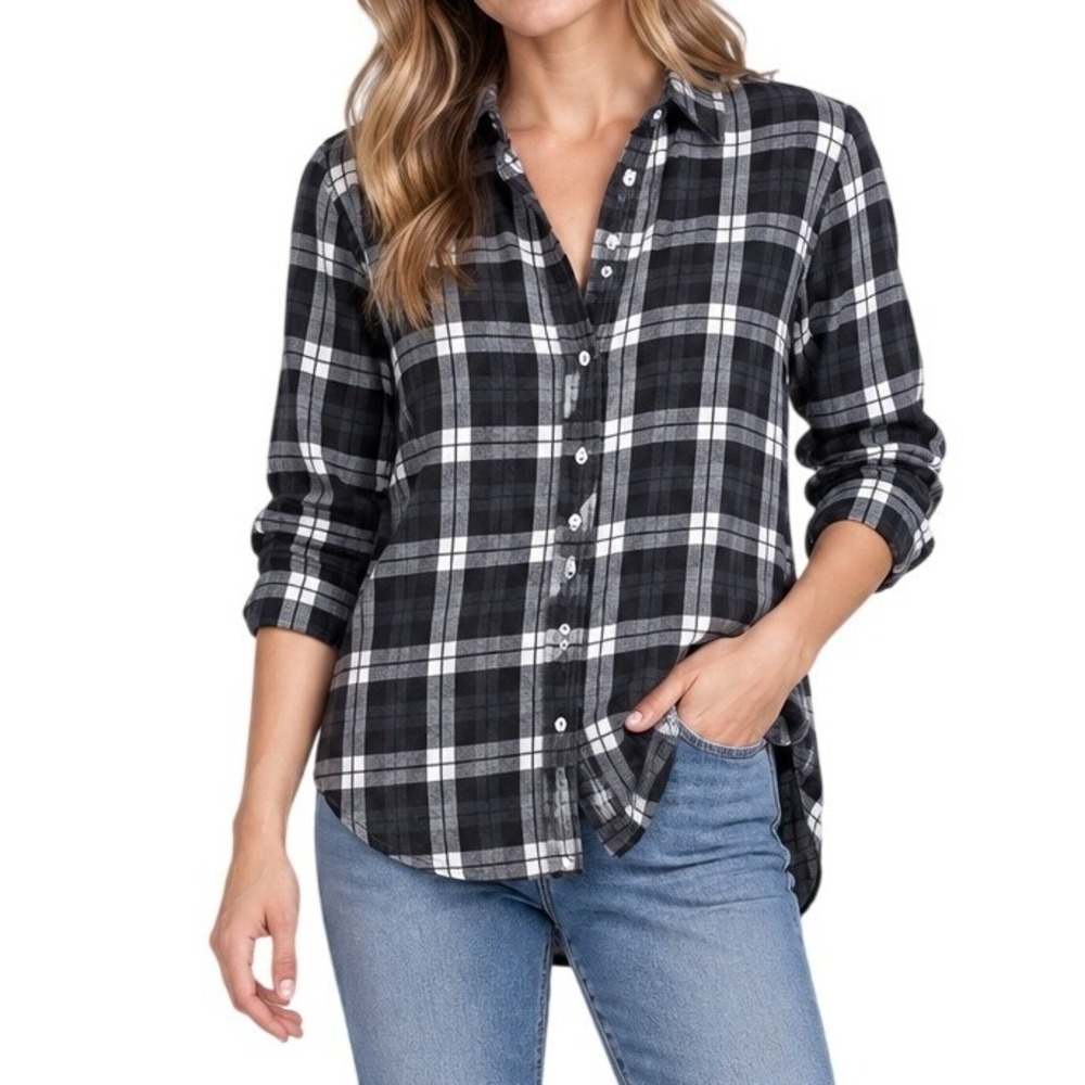 Frank & Eileen Black White Plaid Grayson Button Up Shirt Women's XS